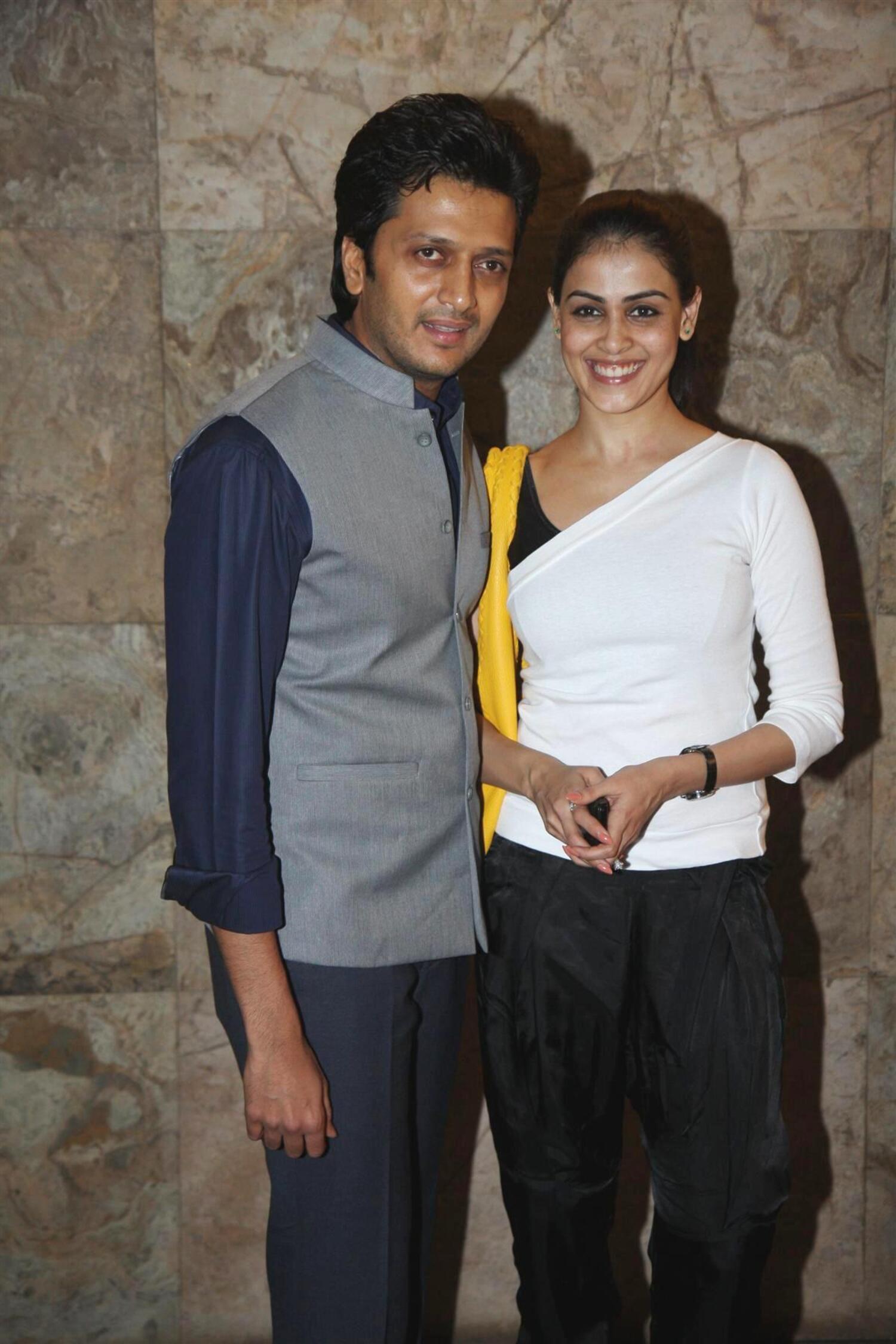 Ritesh Deshmukh with wife Genelia at the special screening of film