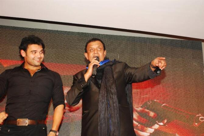 Mithun Chakraborty with son Mahakshay aka Mimoh at the music launch of