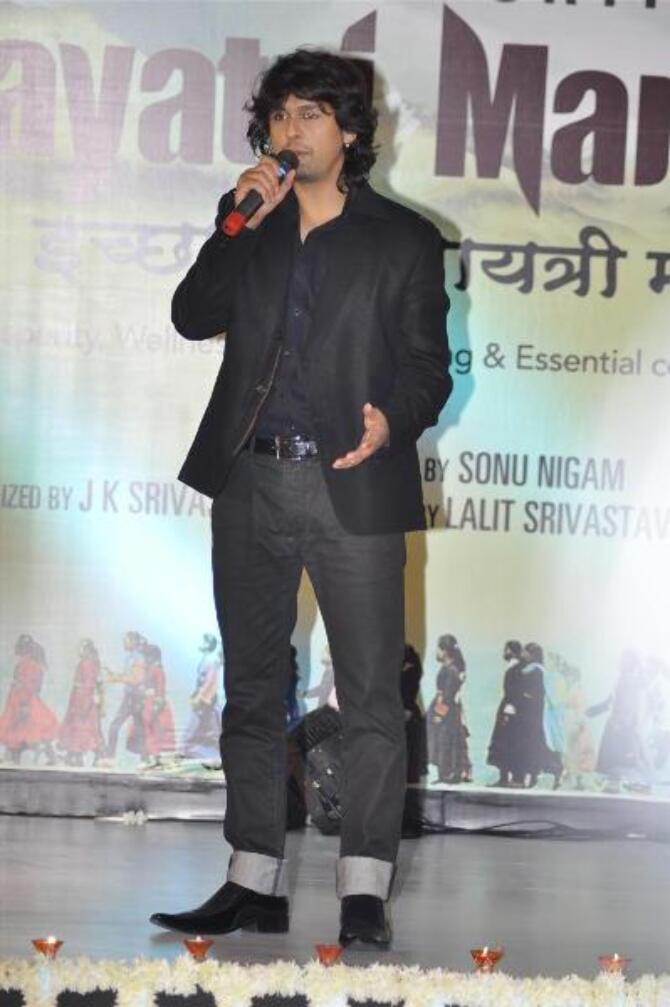Singer Sonu Nigam Singing On Stage At Launch Of His
