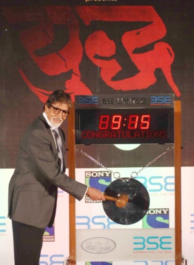 Amitabh Bachchan rings the bell for opening the trade at the Bombay