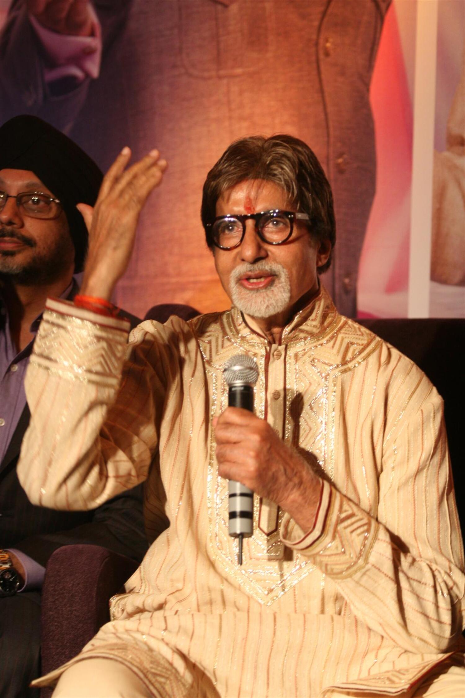 Amitabh Bachchan speaking to the media at his 69th birthday ...