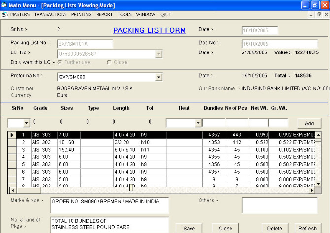 Import Export Software Packing lists data entry screenPacking ...